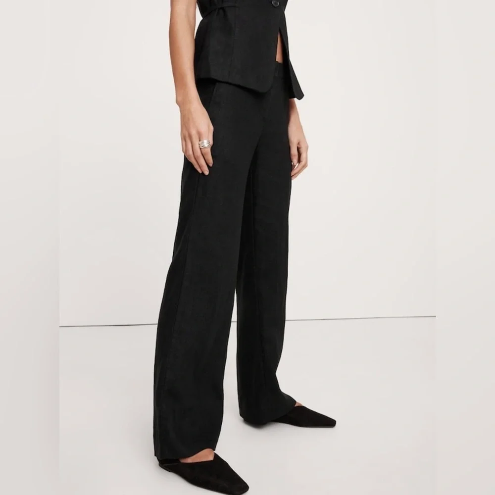NWT Banana Republic The Everyday Wide Leg Linen Black Pant Size Large Tall